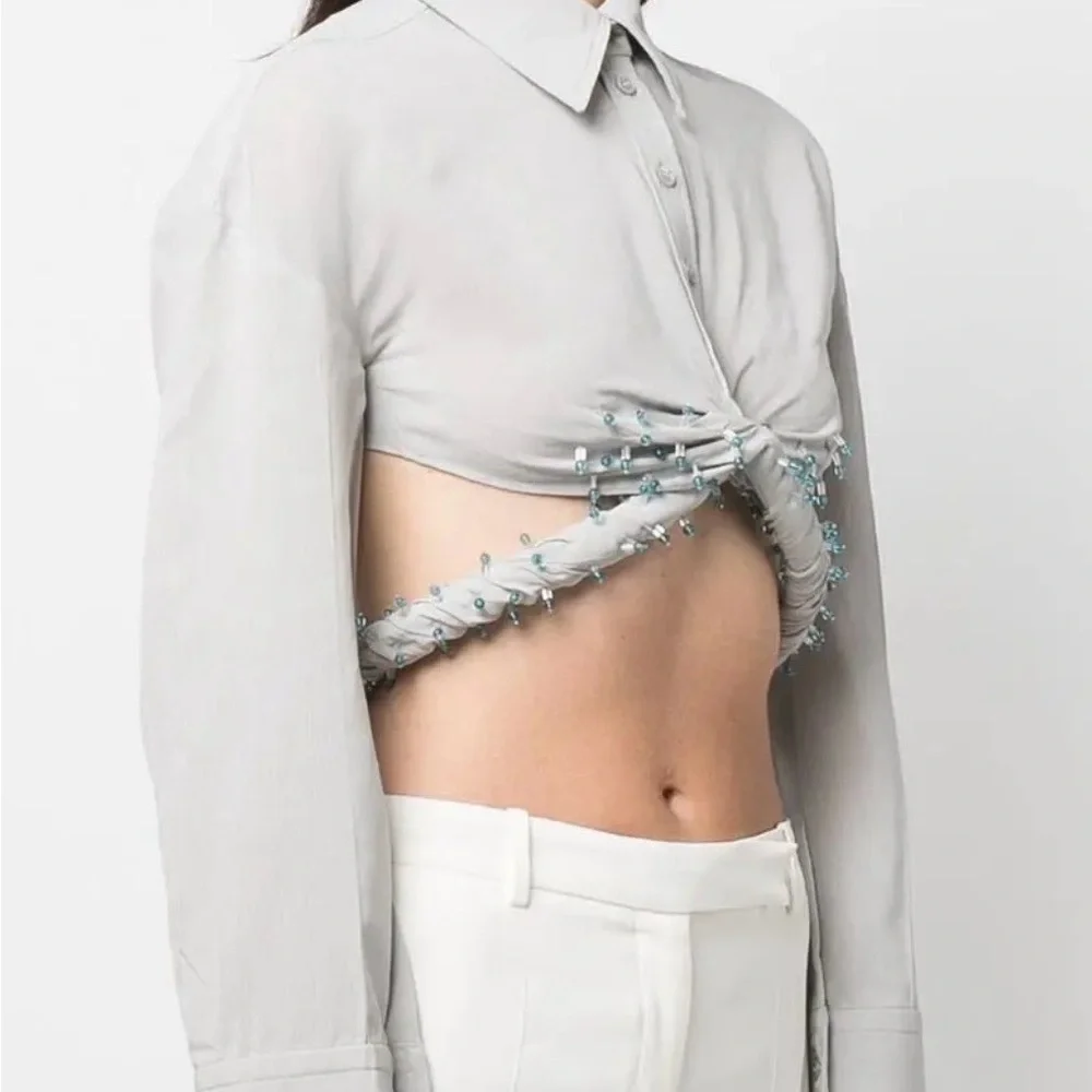 Jacquemus Stylish Powder Blue/Gray Cropped Blouse - Picture 15 of 15